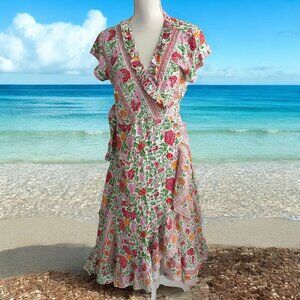 WALKER & WADE Floral Ruffle Trim Wrap Dress Size Medium